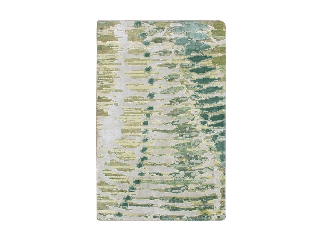 2'0" x 3'0" New Hand Knotted Green Silk Rectangle Oriental Rug - MOA10275423