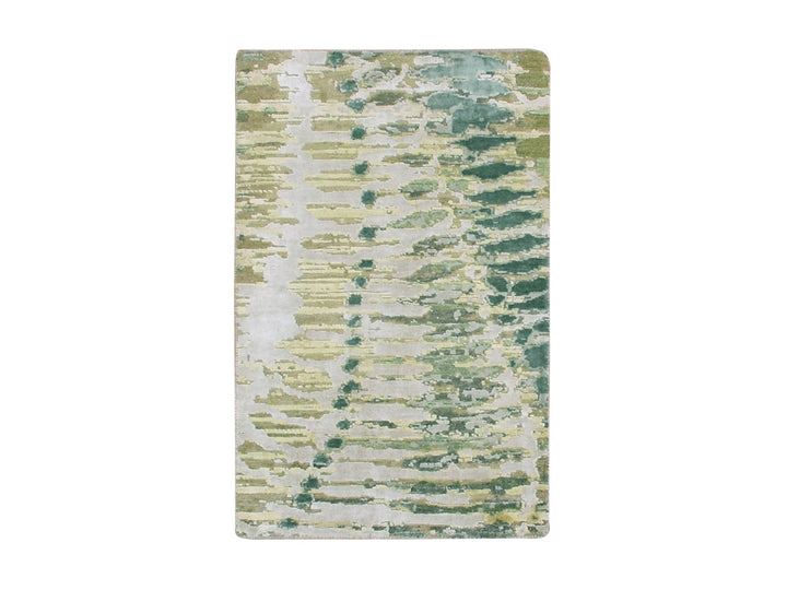 2'0" x 3'0" New Hand Knotted Green Silk Rectangle Oriental Rug - MOA10275423