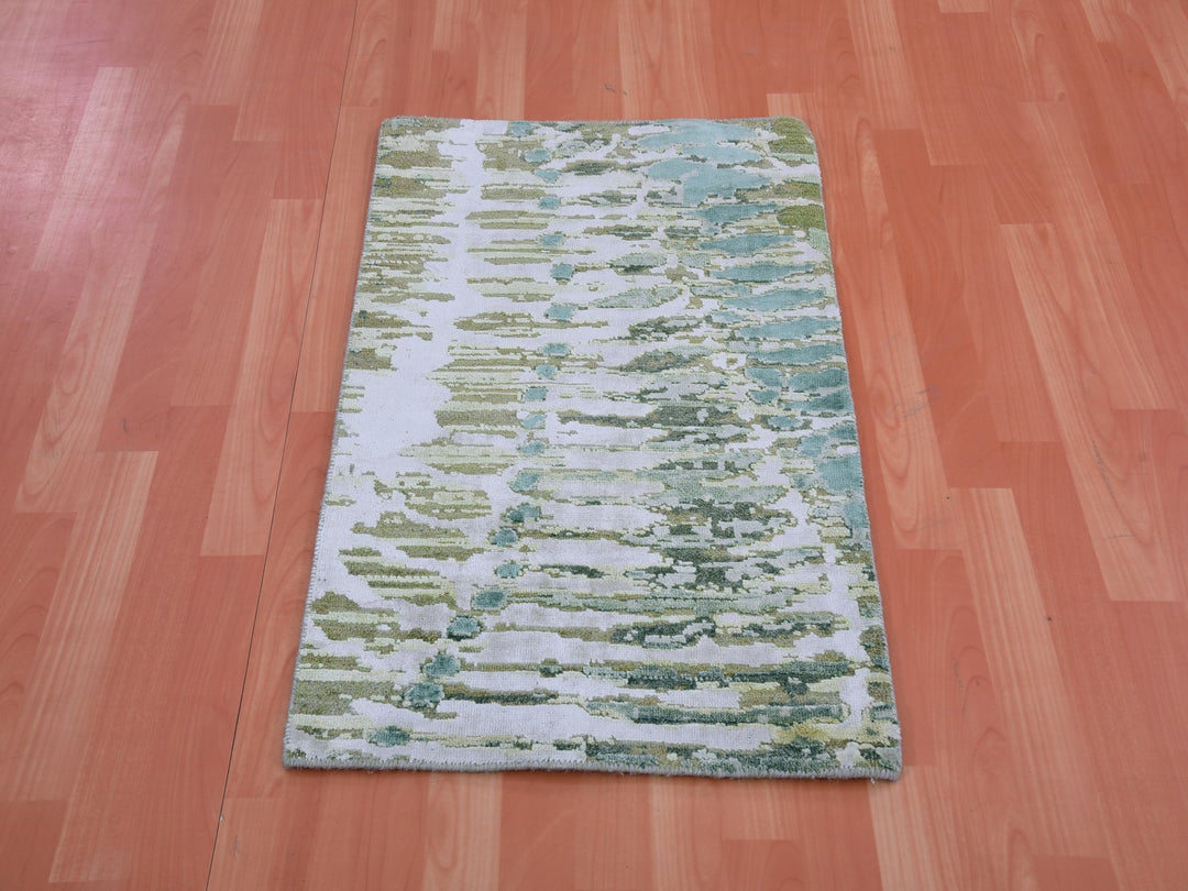 2'0" x 3'0" New Hand Knotted Green Silk Rectangle Oriental Rug - MOA10275423