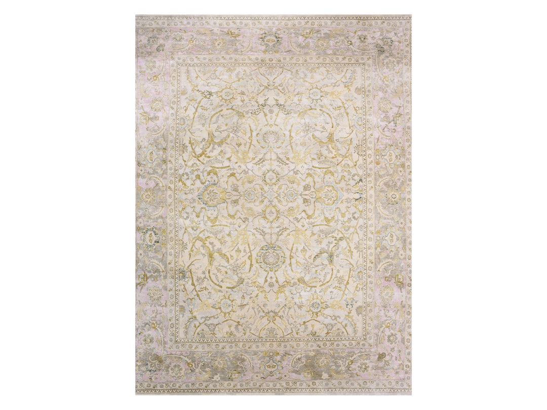 12'0" x 15'7" New Hand Knotted Beige Wool & Silk Rectangle Oriental Rug - MOA10275430