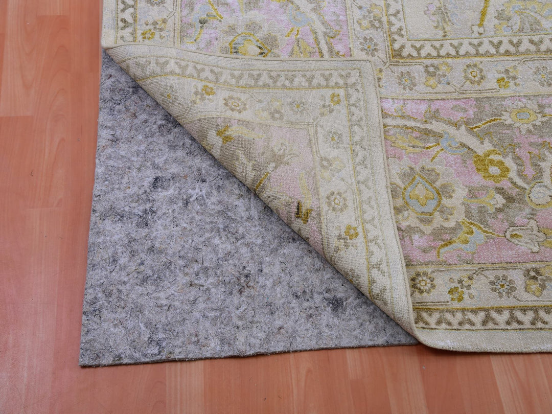 12'0" x 15'7" New Hand Knotted Beige Wool & Silk Rectangle Oriental Rug - MOA10275430