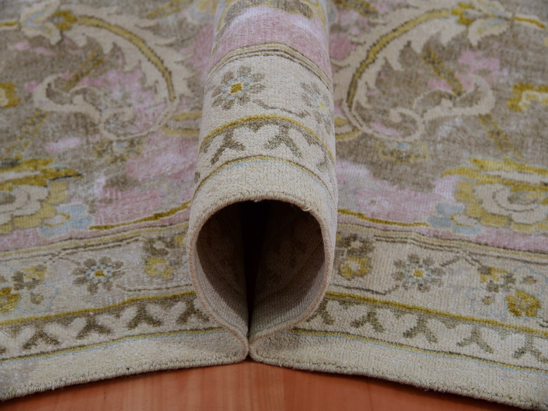 12'0" x 15'7" New Hand Knotted Beige Wool & Silk Rectangle Oriental Rug - MOA10275430