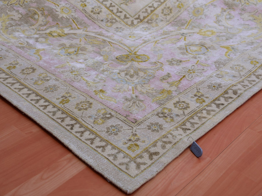 12'0" x 15'7" New Hand Knotted Beige Wool & Silk Rectangle Oriental Rug - MOA10275430