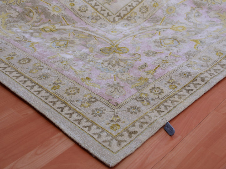12'0" x 15'7" New Hand Knotted Beige Wool & Silk Rectangle Oriental Rug - MOA10275430