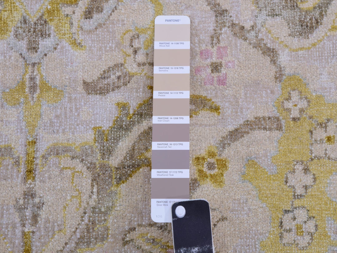 12'0" x 15'7" New Hand Knotted Beige Wool & Silk Rectangle Oriental Rug - MOA10275430