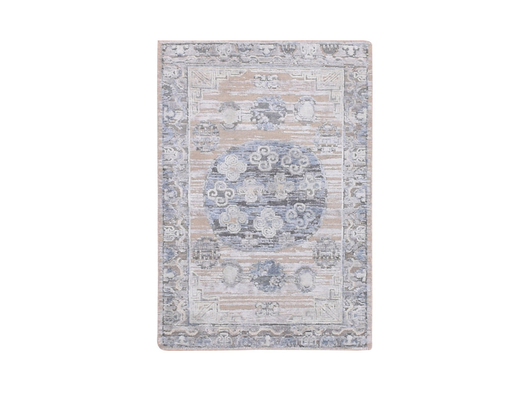 2'0" x 3'0" New Hand Knotted Grey Wool & Silk Rectangle Oriental Rug - MOA10275433