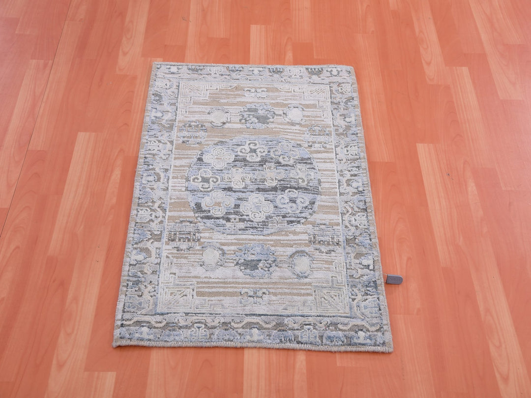 2'0" x 3'0" New Hand Knotted Grey Wool & Silk Rectangle Oriental Rug - MOA10275433