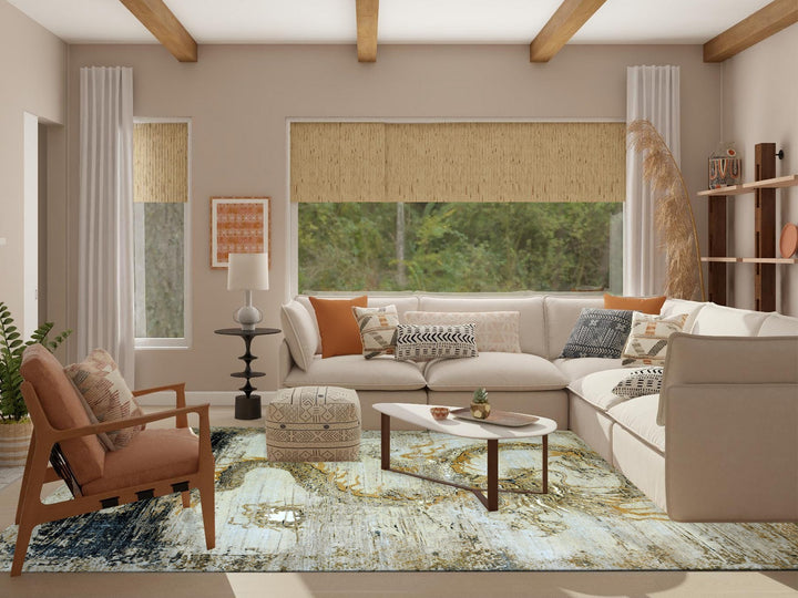 8'11" x 12'1" New Hand Knotted Beige Wool Rectangle Oriental Rug - MOA10275434