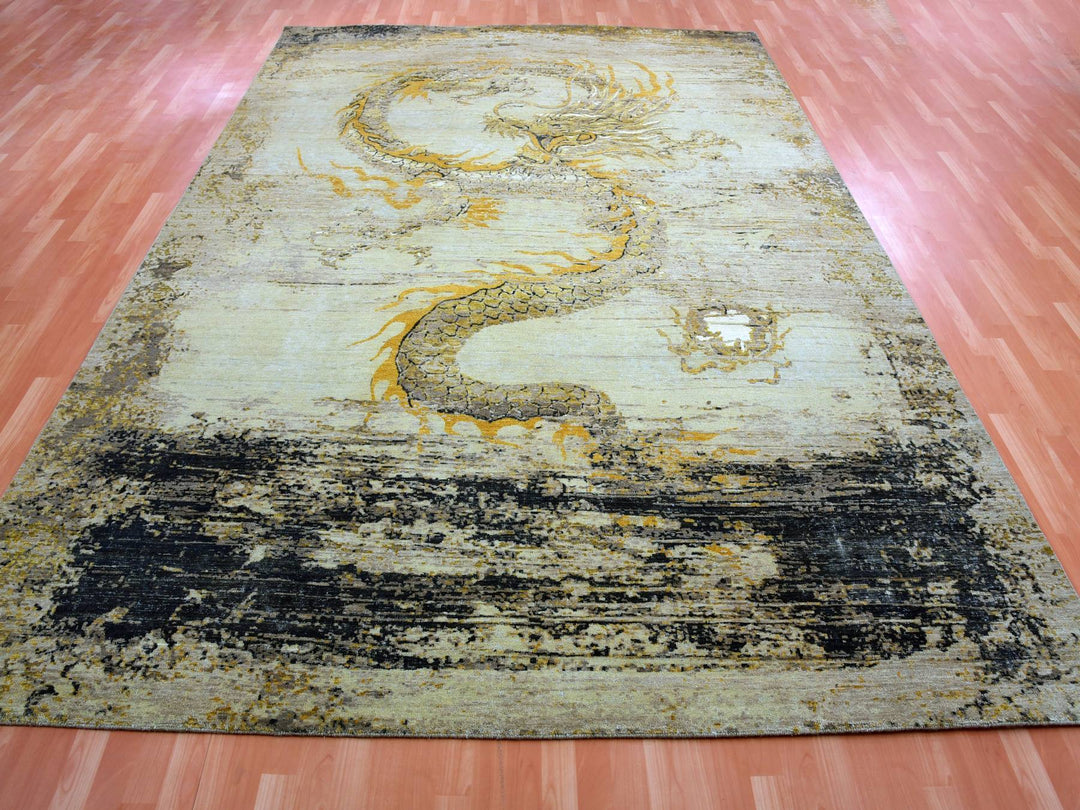 8'11" x 12'1" New Hand Knotted Beige Wool Rectangle Oriental Rug - MOA10275434