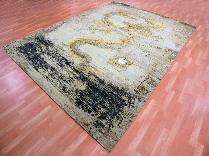 8'11" x 12'1" New Hand Knotted Beige Wool Rectangle Oriental Rug - MOA10275434