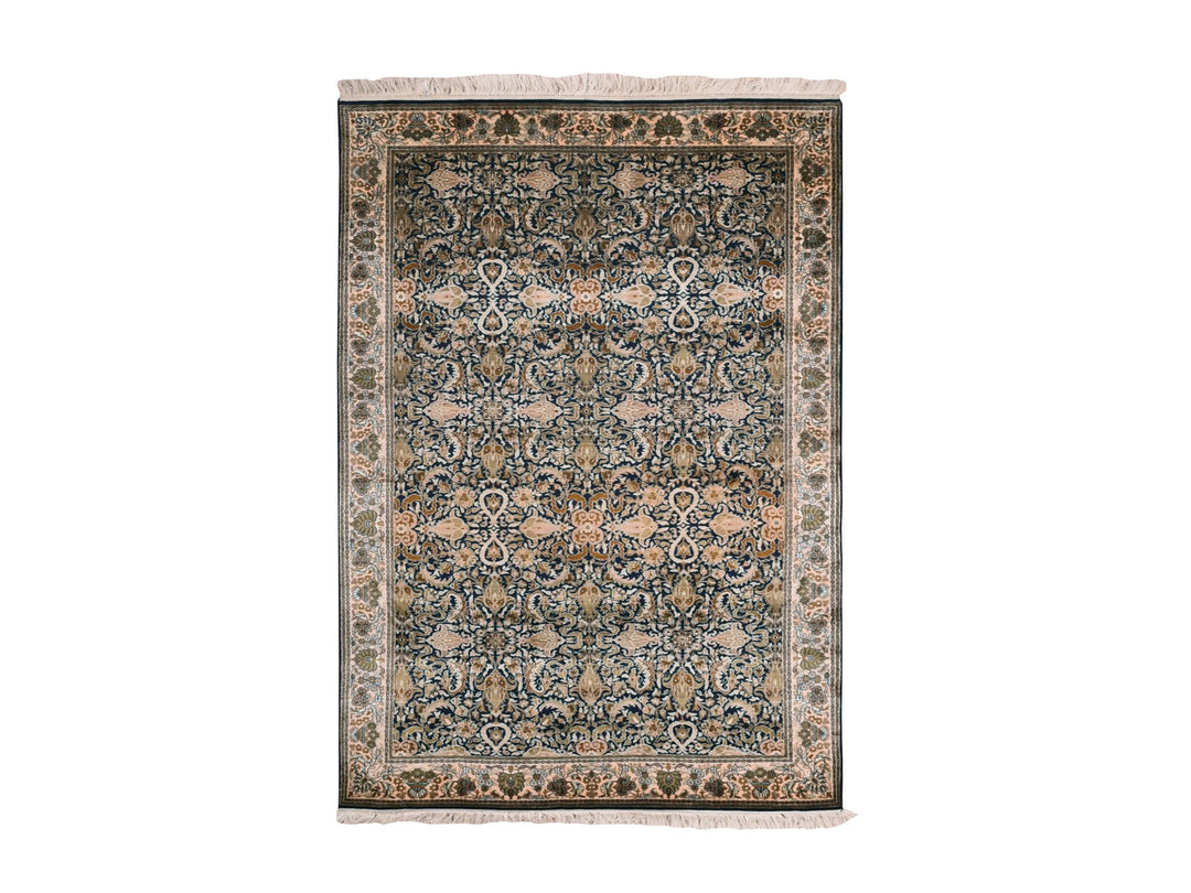 4'1" x 6'0" New Hand Knotted Blue Silk Rectangle Oriental Rug - MOA10275436