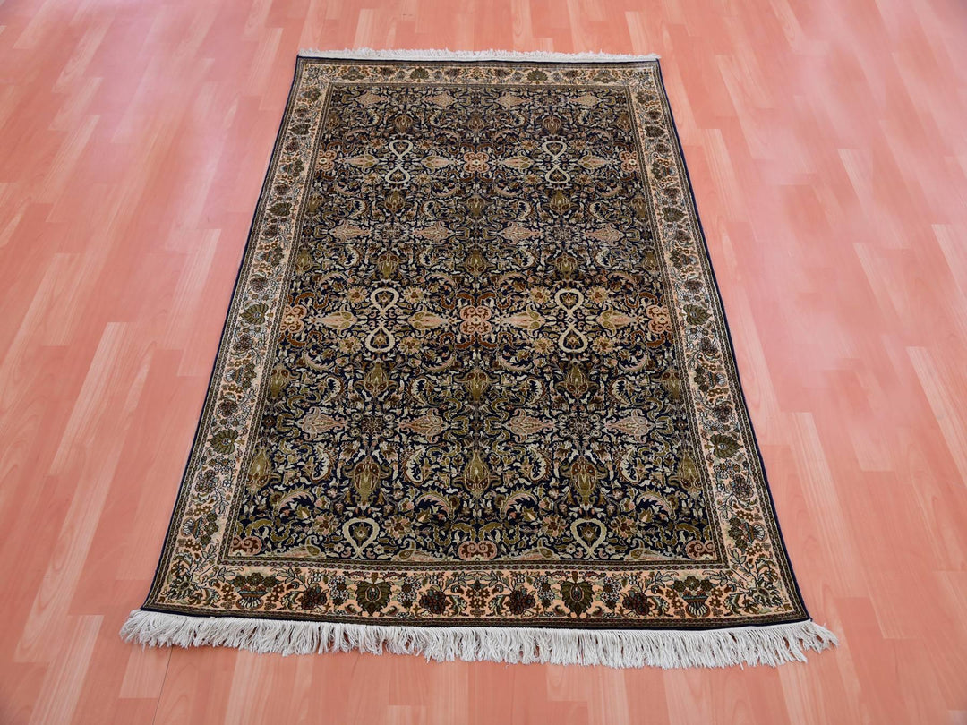 4'1" x 6'0" New Hand Knotted Blue Silk Rectangle Oriental Rug - MOA10275436