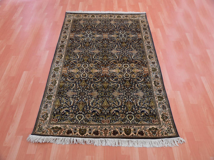 4'1" x 6'0" New Hand Knotted Blue Silk Rectangle Oriental Rug - MOA10275436