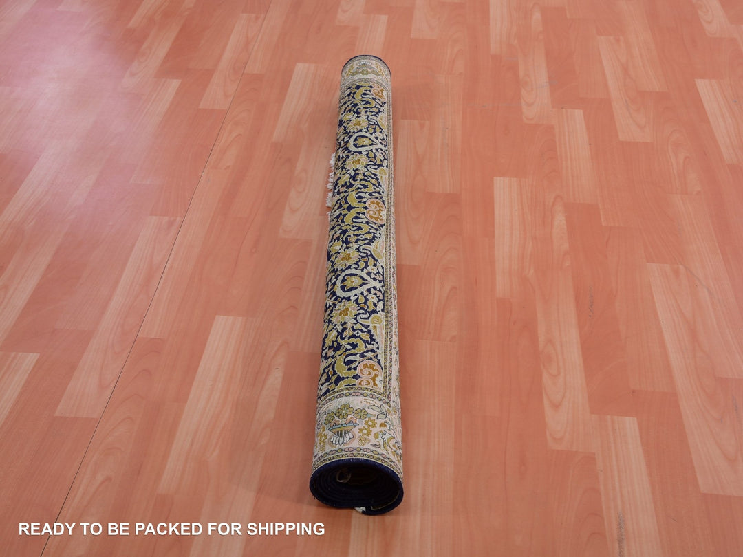 4'1" x 6'0" New Hand Knotted Blue Silk Rectangle Oriental Rug - MOA10275436