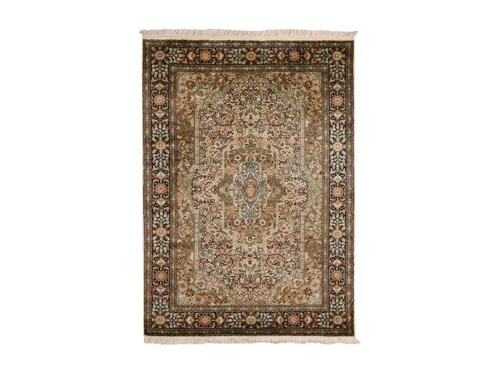 4'1" x 6'1" New Hand Knotted Brown Silk Rectangle Oriental Rug - MOA10275437