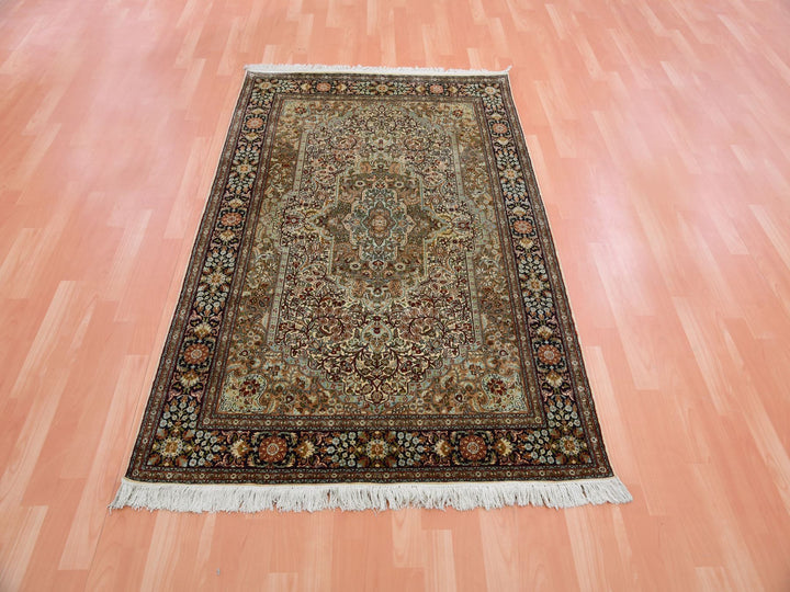 4'1" x 6'1" New Hand Knotted Brown Silk Rectangle Oriental Rug - MOA10275437
