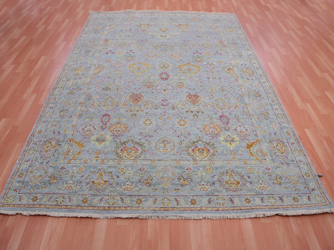 8'0" x 10'0" New Hand Knotted Grey Wool Rectangle Oriental Rug - MOA10275451