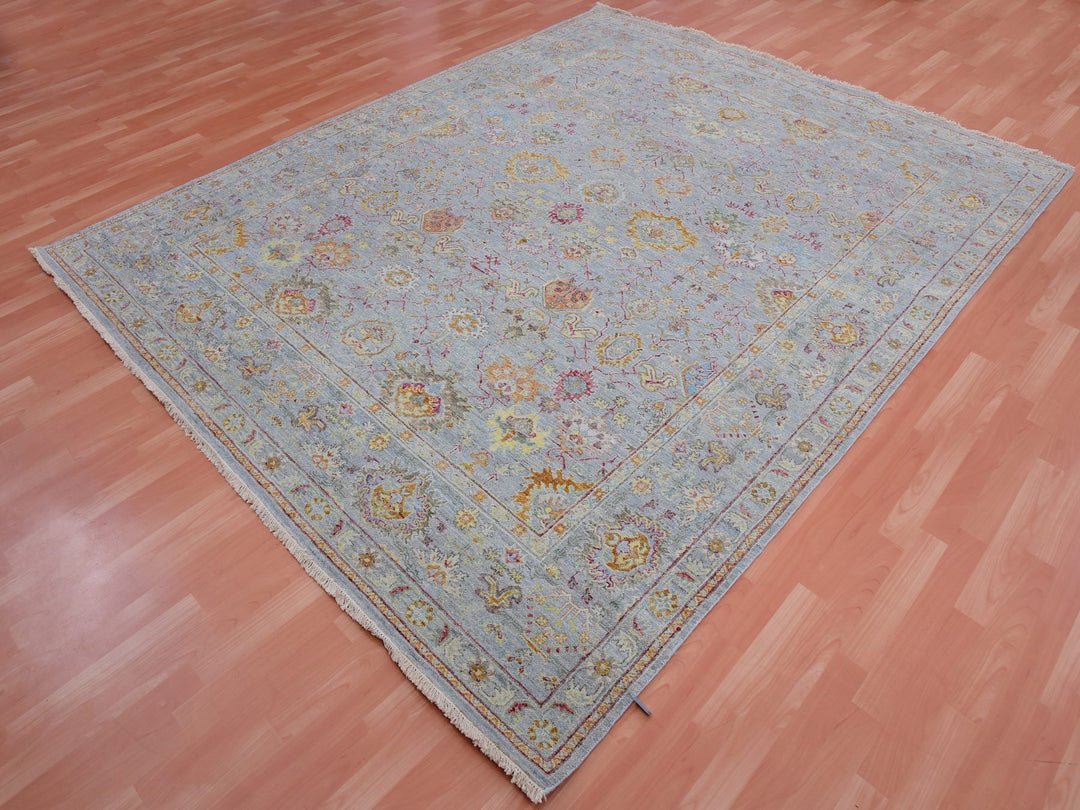 8'0" x 10'0" New Hand Knotted Grey Wool Rectangle Oriental Rug - MOA10275451