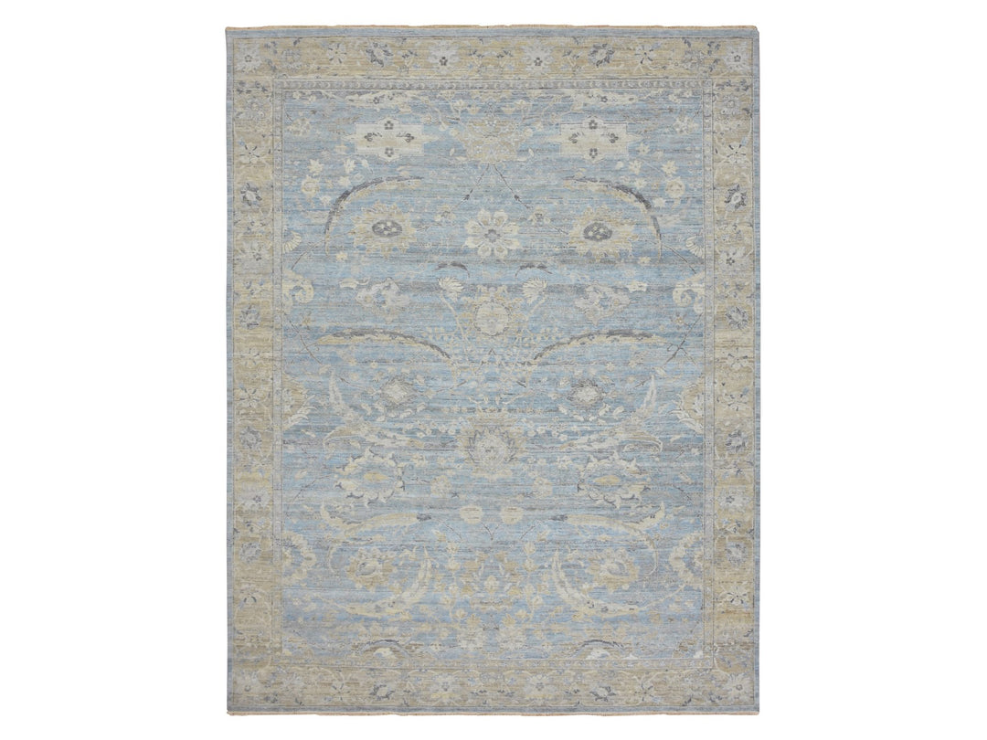 9'1" x 11'6" New Hand Knotted Blue Wool Rectangle Oriental Rug - MOA10275467