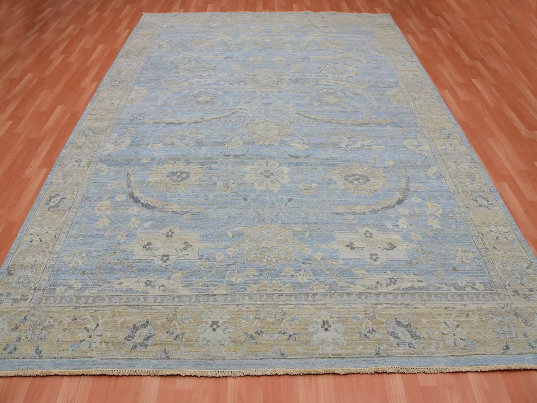 9'1" x 11'6" New Hand Knotted Blue Wool Rectangle Oriental Rug - MOA10275467