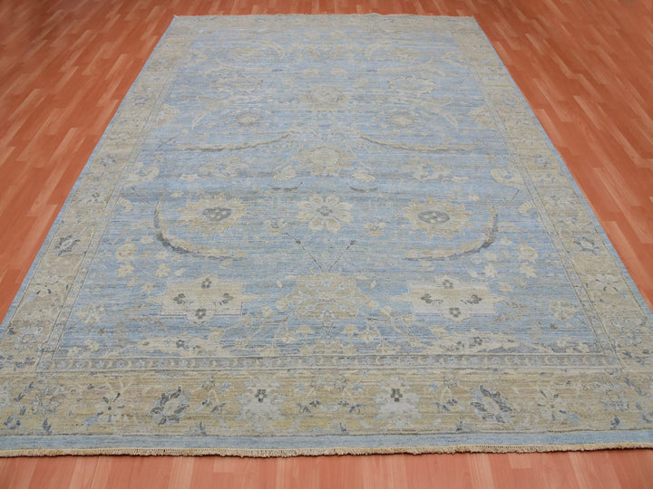 9'1" x 11'6" New Hand Knotted Blue Wool Rectangle Oriental Rug - MOA10275467