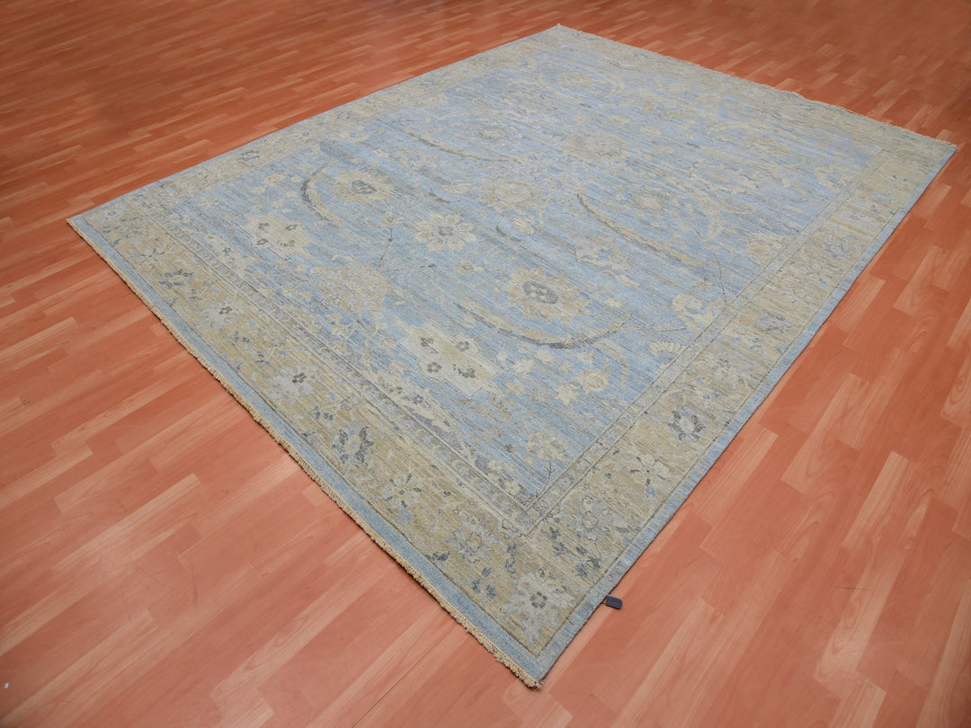 9'1" x 11'6" New Hand Knotted Blue Wool Rectangle Oriental Rug - MOA10275467