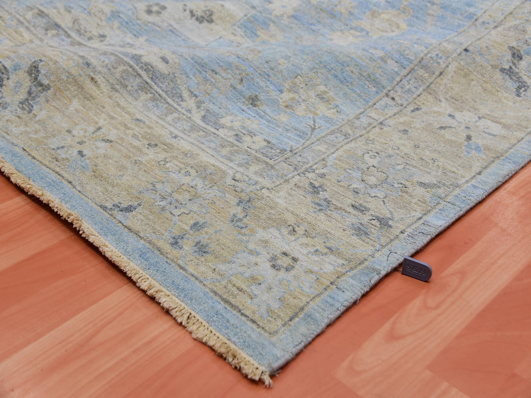 9'1" x 11'6" New Hand Knotted Blue Wool Rectangle Oriental Rug - MOA10275467