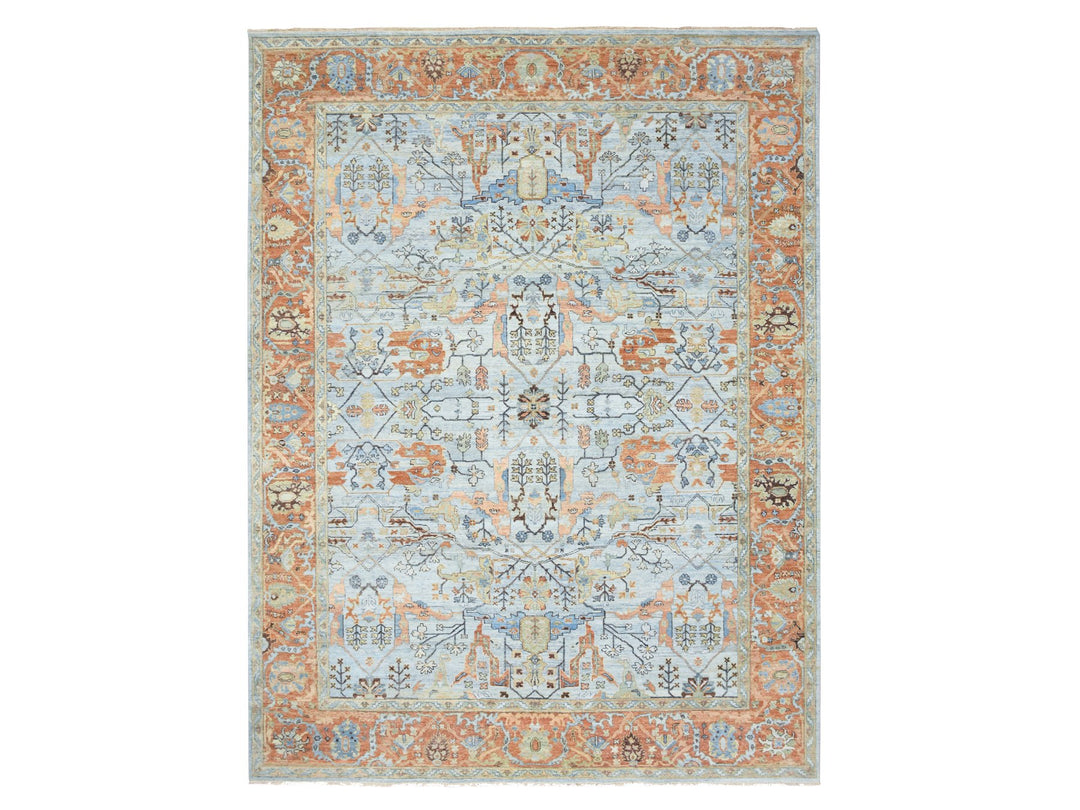 9'0" x 11'10" New Hand Knotted Blue Wool Rectangle Oriental Rug - MOA10275469