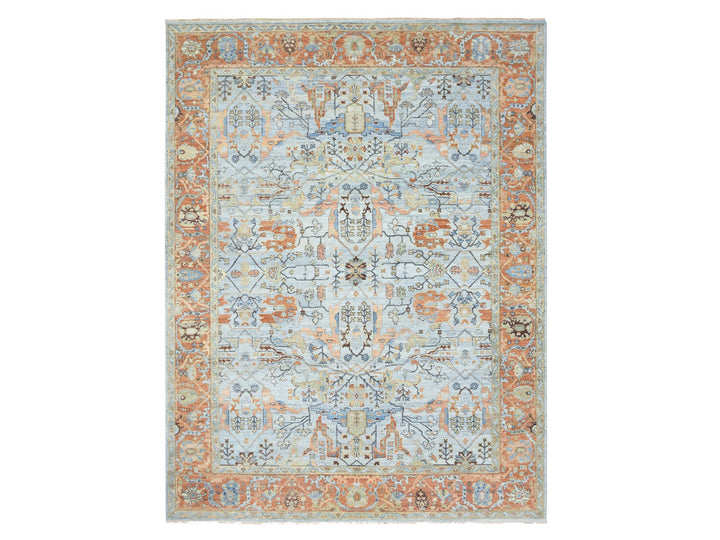 9'0" x 11'10" New Hand Knotted Blue Wool Rectangle Oriental Rug - MOA10275469