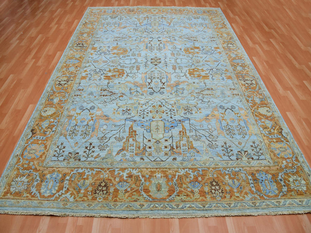 9'0" x 11'10" New Hand Knotted Blue Wool Rectangle Oriental Rug - MOA10275469