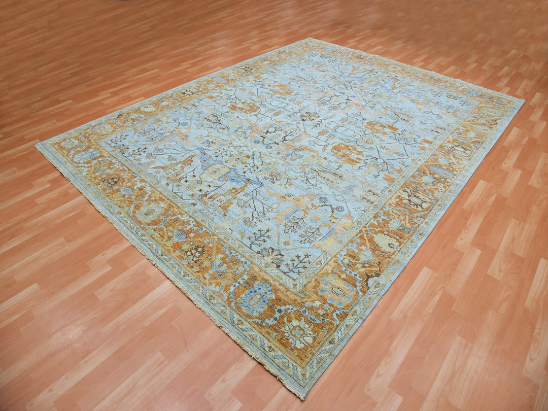 9'0" x 11'10" New Hand Knotted Blue Wool Rectangle Oriental Rug - MOA10275469