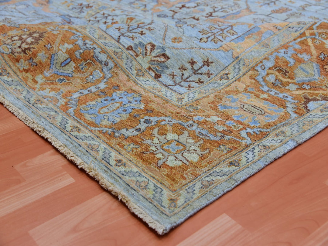 9'0" x 11'10" New Hand Knotted Blue Wool Rectangle Oriental Rug - MOA10275469