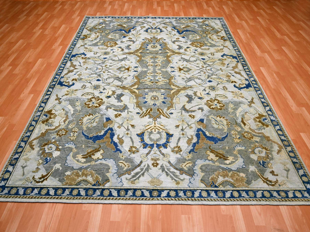 8'1" x 10'2" New Hand Knotted Ivory Wool Rectangle Oriental Rug - MOA10275472