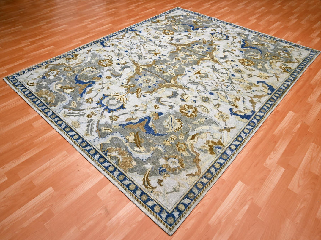 8'1" x 10'2" New Hand Knotted Ivory Wool Rectangle Oriental Rug - MOA10275472