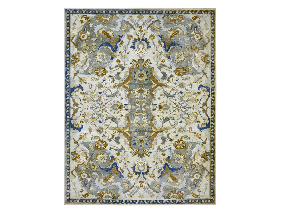 9'2" x 12'1" New Hand Knotted Ivory Wool Rectangle Oriental Rug - MOA10275473