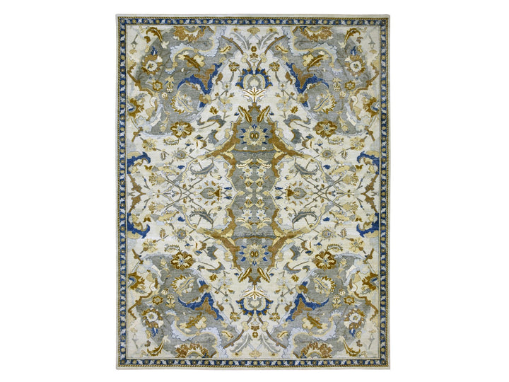 9'2" x 12'1" New Hand Knotted Ivory Wool Rectangle Oriental Rug - MOA10275473