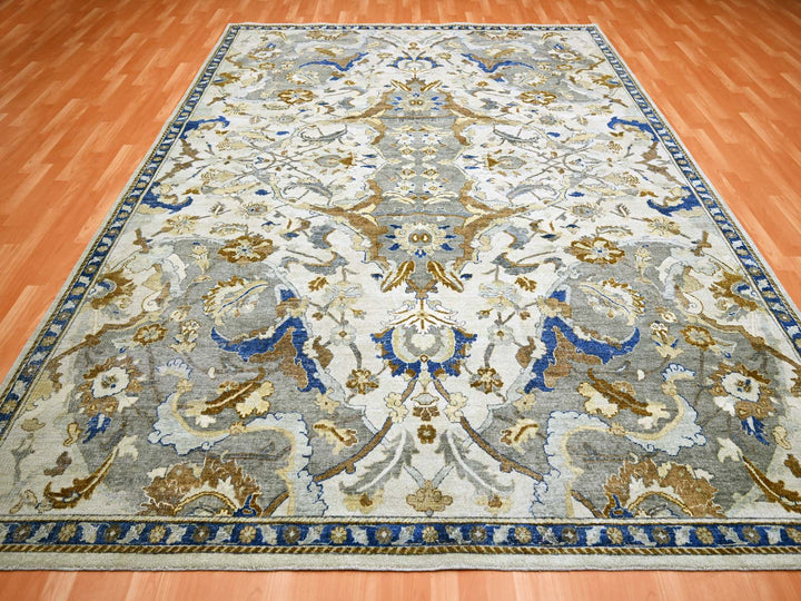9'2" x 12'1" New Hand Knotted Ivory Wool Rectangle Oriental Rug - MOA10275473
