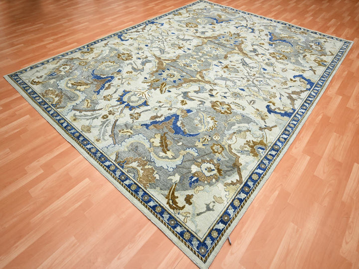 9'2" x 12'1" New Hand Knotted Ivory Wool Rectangle Oriental Rug - MOA10275473