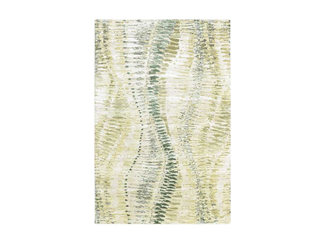 6'1" x 9'3" New Hand Knotted Green Silk Rectangle Oriental Rug - MOA10275476
