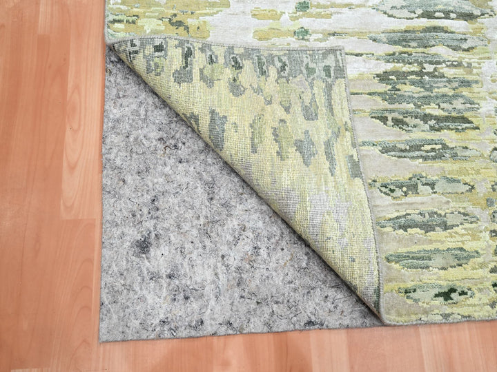 6'1" x 9'3" New Hand Knotted Green Silk Rectangle Oriental Rug - MOA10275476