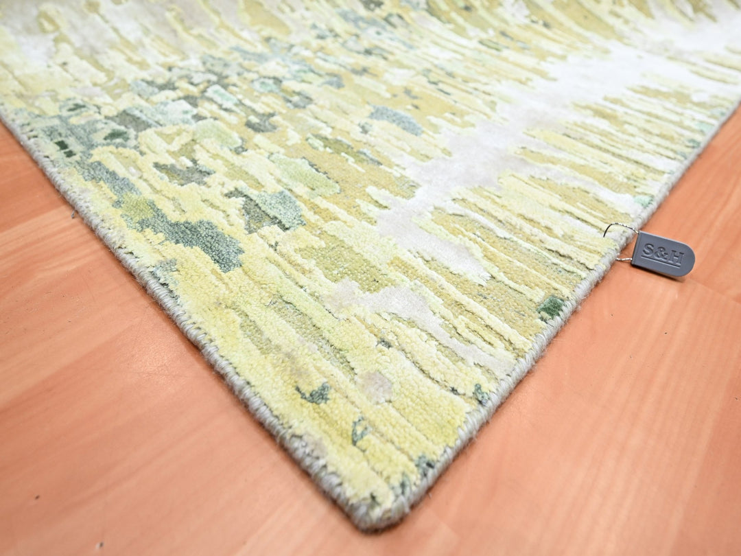 6'1" x 9'3" New Hand Knotted Green Silk Rectangle Oriental Rug - MOA10275476