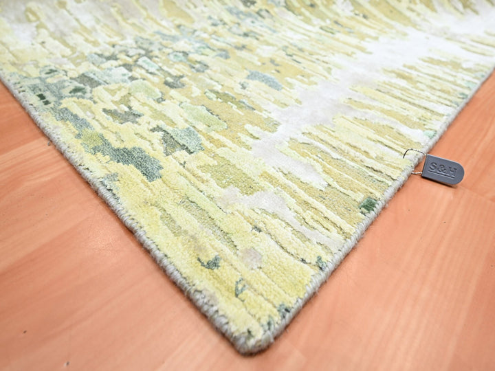 6'1" x 9'3" New Hand Knotted Green Silk Rectangle Oriental Rug - MOA10275476