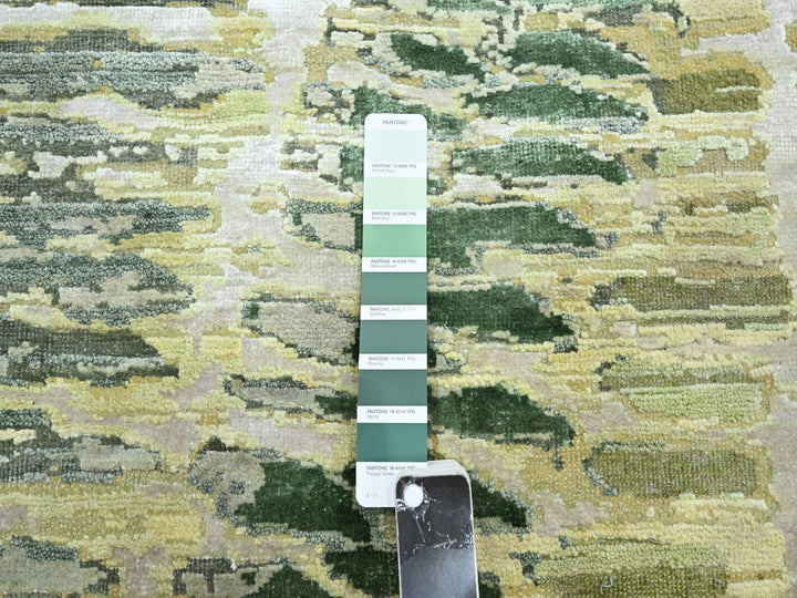 6'1" x 9'3" New Hand Knotted Green Silk Rectangle Oriental Rug - MOA10275476