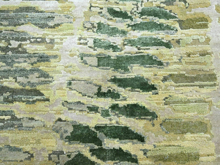 6'1" x 9'3" New Hand Knotted Green Silk Rectangle Oriental Rug - MOA10275476