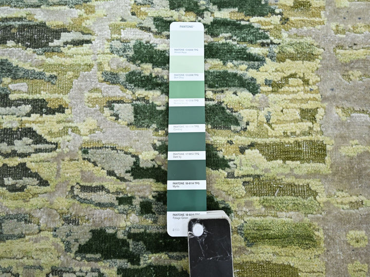 5'1" x 7'3" New Hand Knotted Green Silk Rectangle Oriental Rug - MOA10275477
