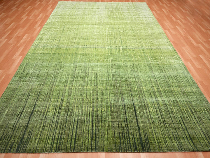 9'0" x 12'3" New Hand Knotted Green Wool Rectangle Oriental Rug - MOA10275482
