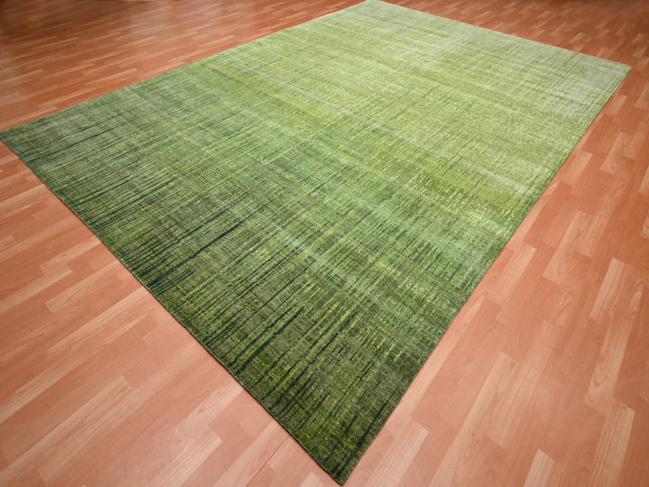 9'0" x 12'3" New Hand Knotted Green Wool Rectangle Oriental Rug - MOA10275482
