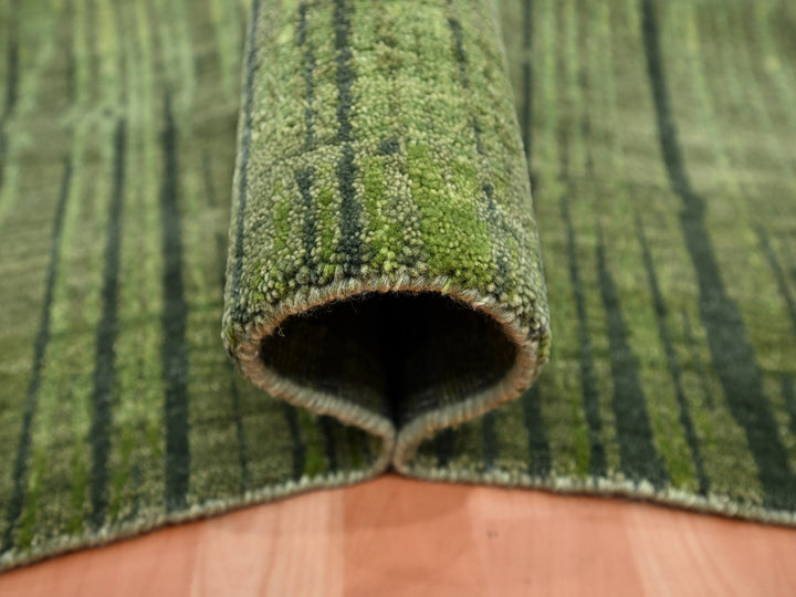 9'0" x 12'3" New Hand Knotted Green Wool Rectangle Oriental Rug - MOA10275482