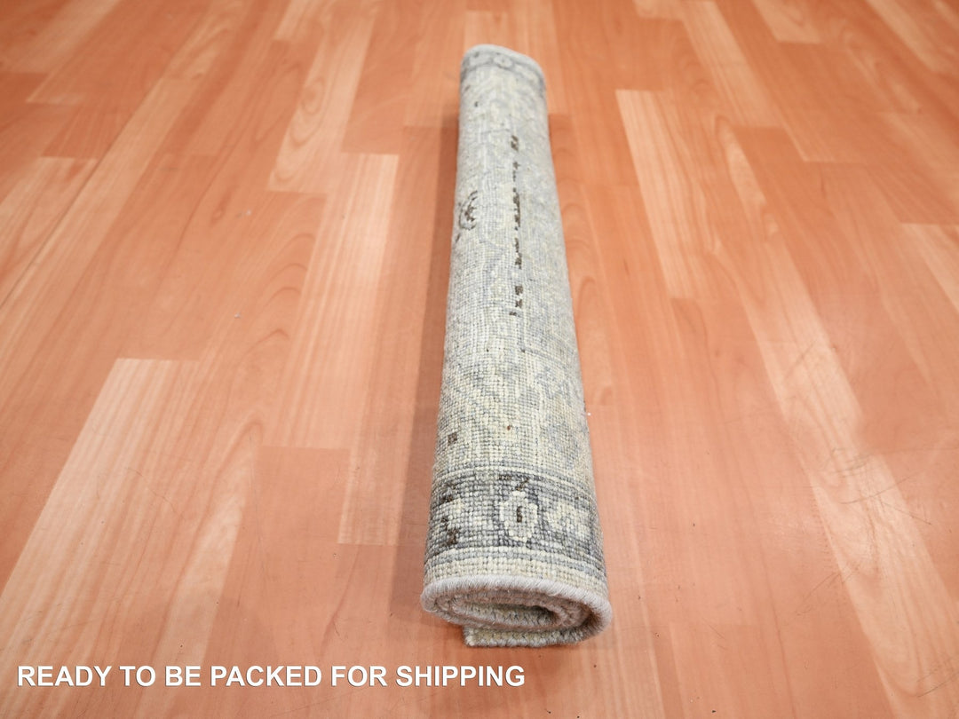 2'1" x 3'0" New Hand Knotted Ivory Wool & Silk Rectangle Oriental Rug - MOA10275483