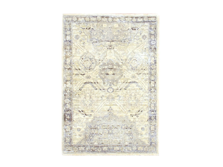 2'1" x 3'0" New Hand Knotted Ivory Wool & Silk Rectangle Oriental Rug - MOA10275484